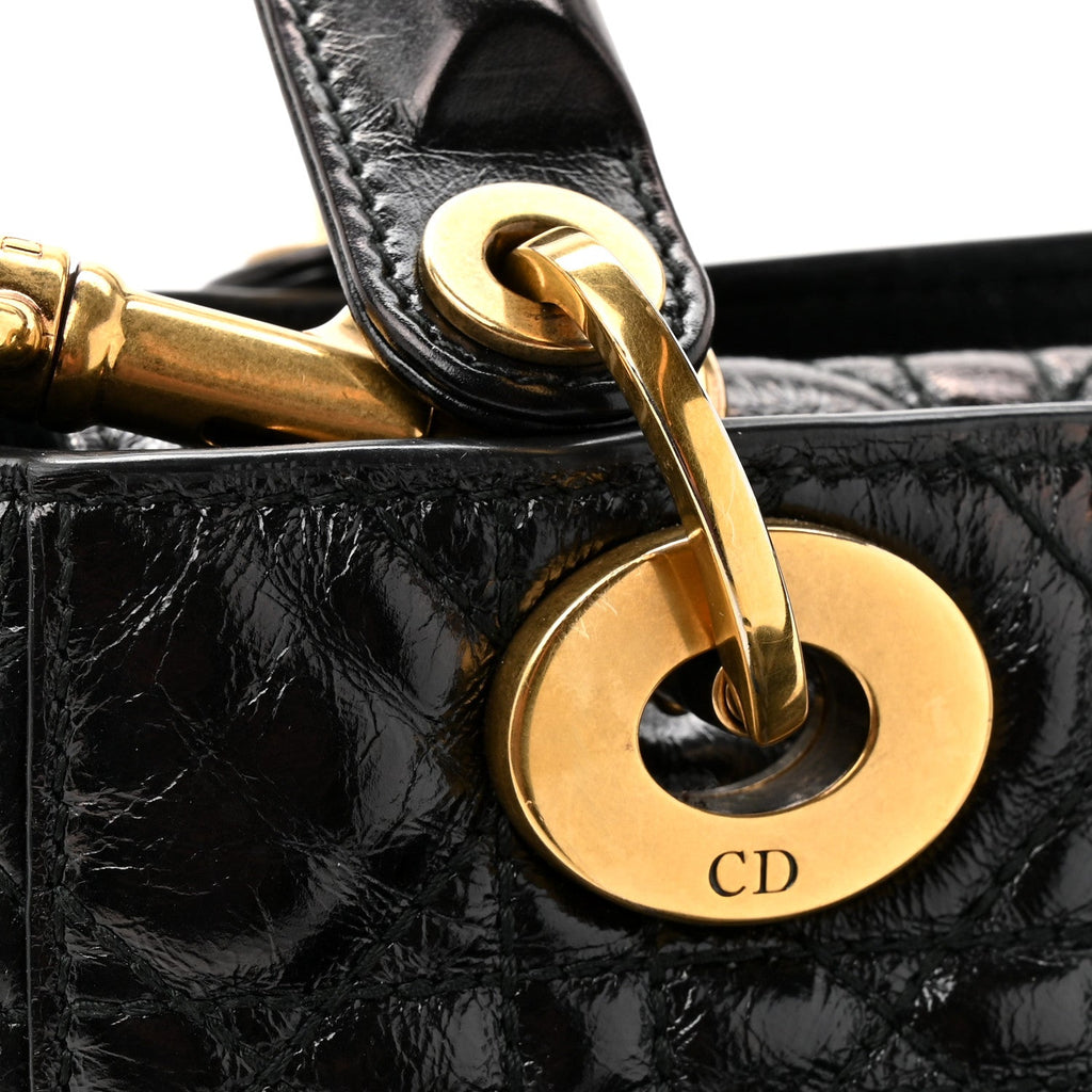 Crinkled Patent Cannage Small Lucky Badges My Lady Dior Black