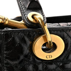 Crinkled Patent Cannage Small Lucky Badges My Lady Dior Black