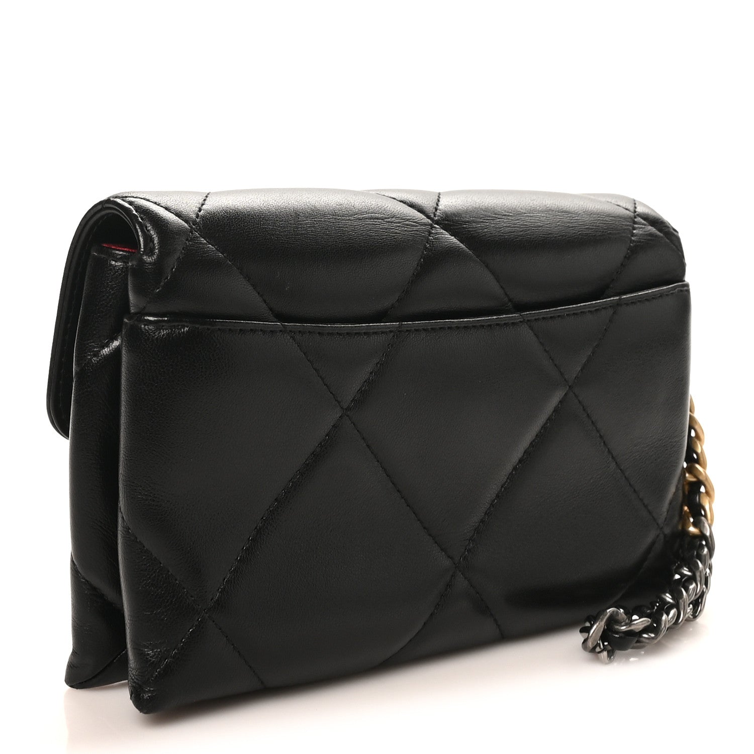 Lambskin Quilted Chanel 19 Flap Clutch Black