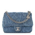 Denim Quilted Camellia Sweetheart Mini Flap Blue