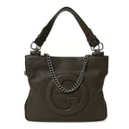 Sakai Be Green Calfskin Diagonal Stitched Small Blondie Tote Craclet Brown