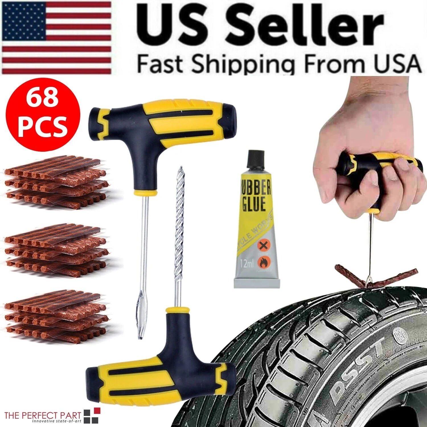68Pc Tire Repair Kit DIY Flat Tire Repair Car Truck Motorcycle Home Plug Patch
