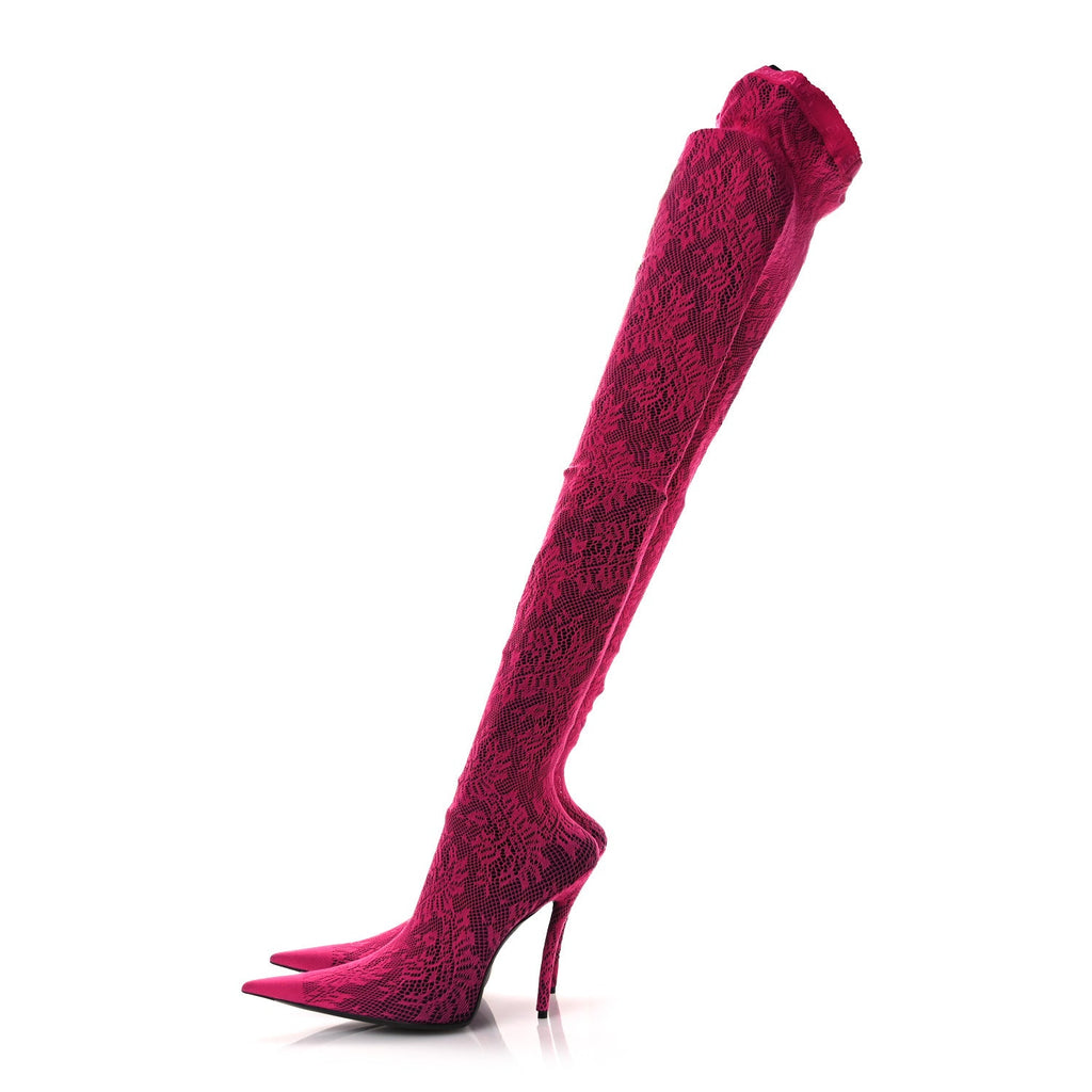 Lace Jersey Pantaleggings Pointed Toe Knife Thigh High Boots 39 Black Pink