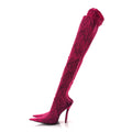 Lace Jersey Pantaleggings Pointed Toe Knife Thigh High Boots 39 Black Pink