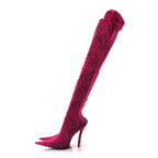 Lace Jersey Pantaleggings Pointed Toe Knife Thigh High Boots 39 Black Pink