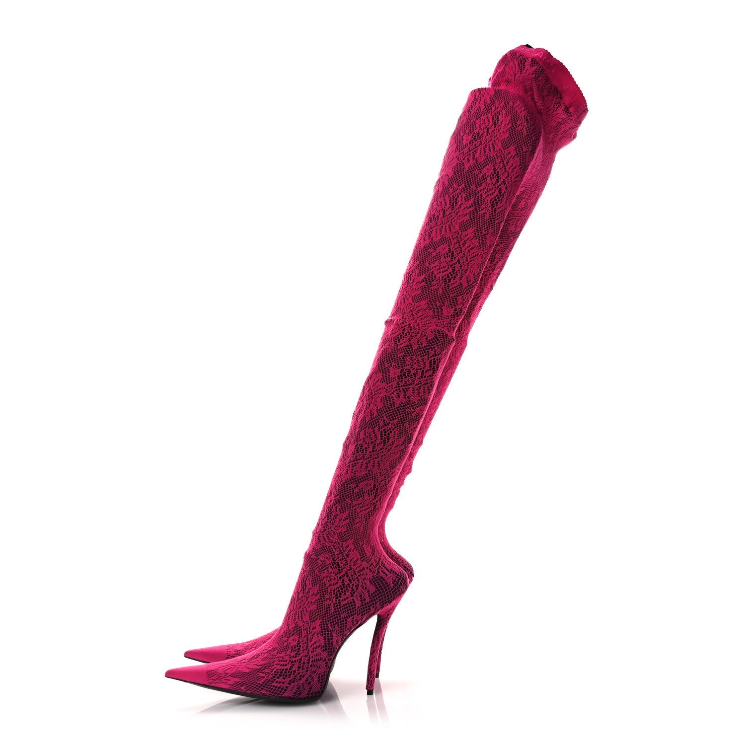 Lace Jersey Pantaleggings Pointed Toe Knife Thigh High Boots 39 Black Pink