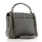 Sheepskin Matelasse Chevron Monogram Medium College Bag Granite