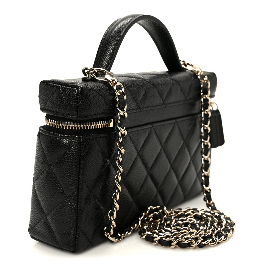 Caviar Quilted Top Handle Slim Vanity With Chain Black