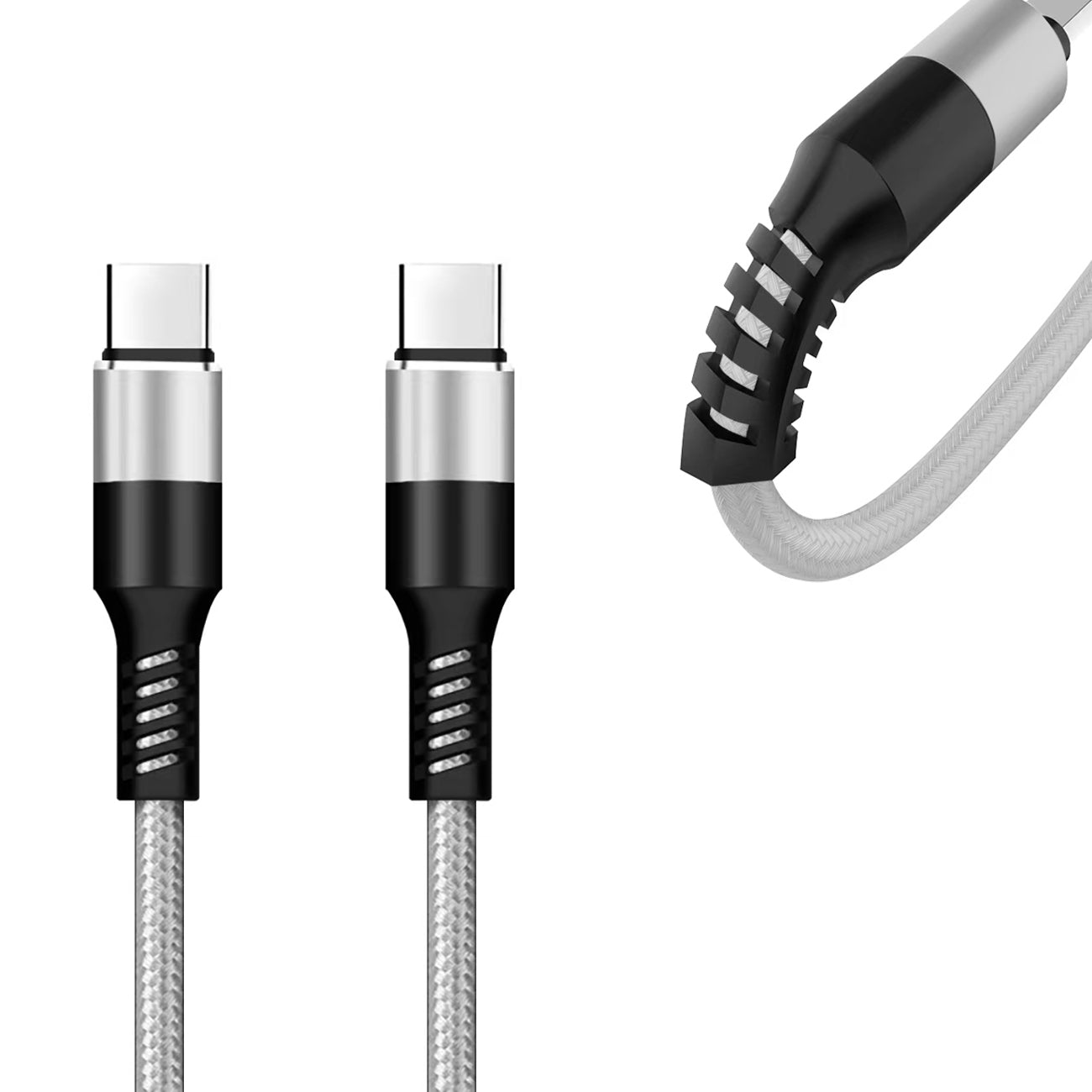 Power Delivery Usb-C To C Fast Charging & Sync Nylon- Braided 5Ft Cable In Silver