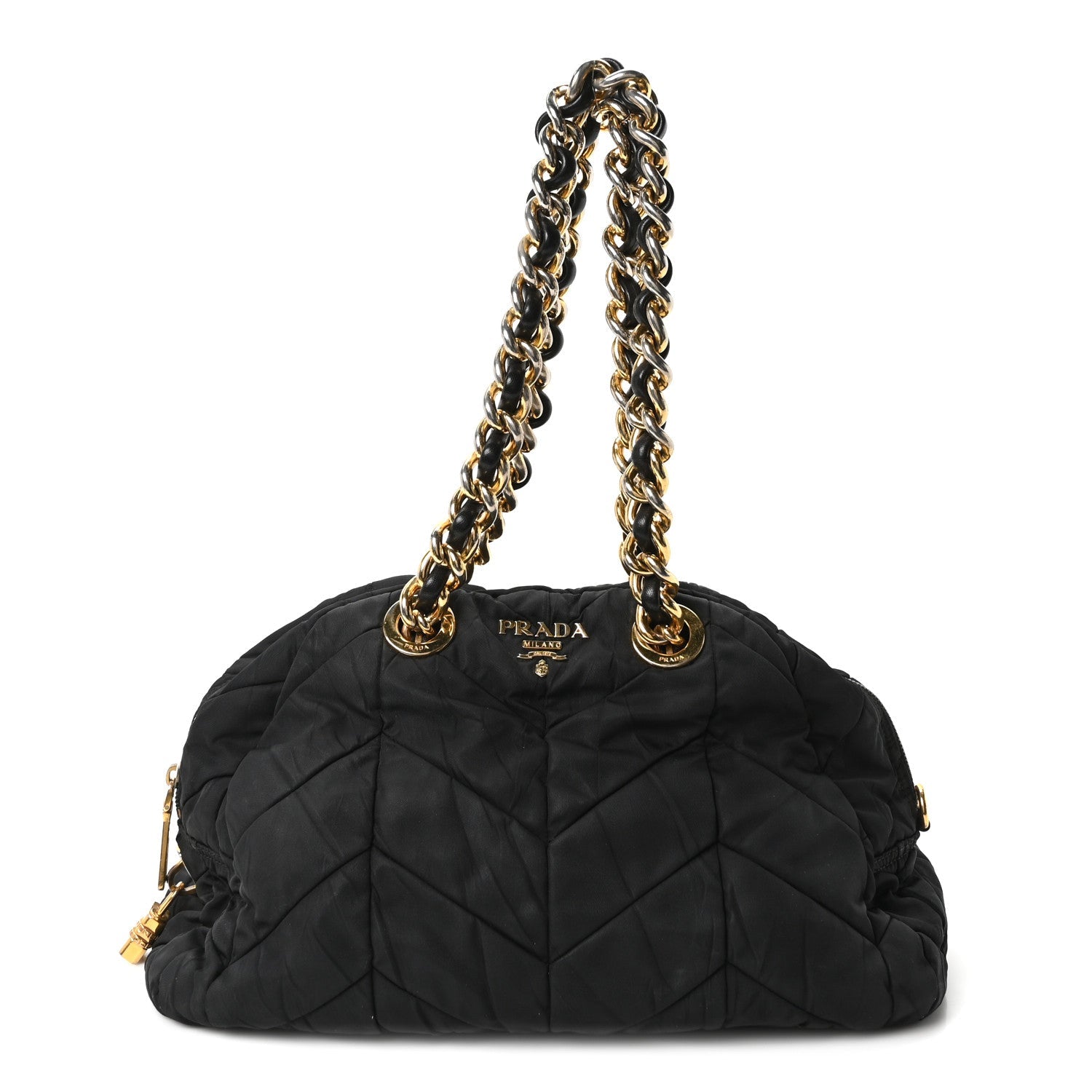 Tessuto Nylon Chevron Catena Bag Black