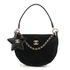 Velvet Effect Nylon Shiny Crumpled Calfskin Coco Neige Quilted Clutch With Chain Black