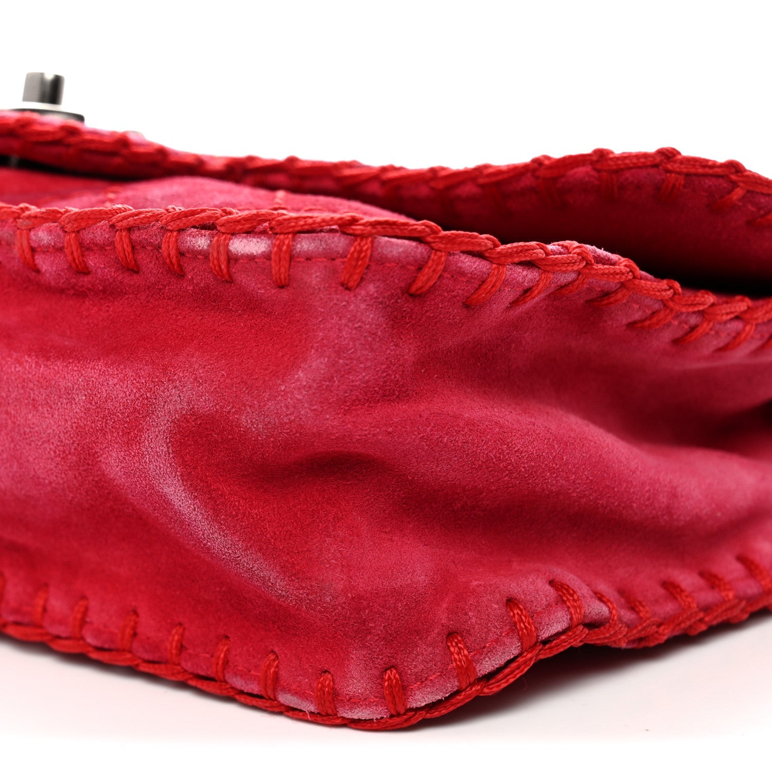 Suede Quilted Whipstitch Flap Red