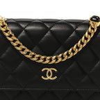 Lambskin Quilted CC Pearl Enamel Clutch on Chain WOC Black