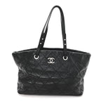 Glazed Calfskin Large On The Road Tote Black