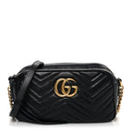 Calfskin Matelasse Small GG Marmont Chain Shoulder Bag Black