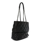 Calfskin Contrast Stitch Tote Black