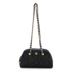 Denim Quilted Clutch With Chain Dark Blue Orange