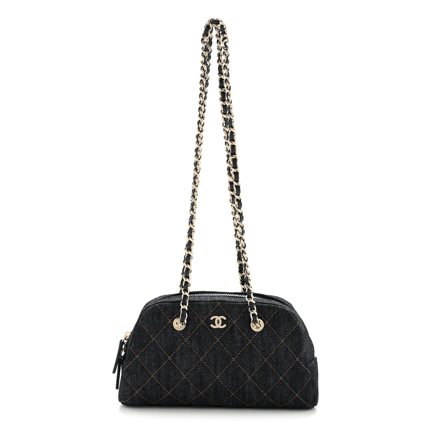 Denim Quilted Clutch With Chain Dark Blue Orange
