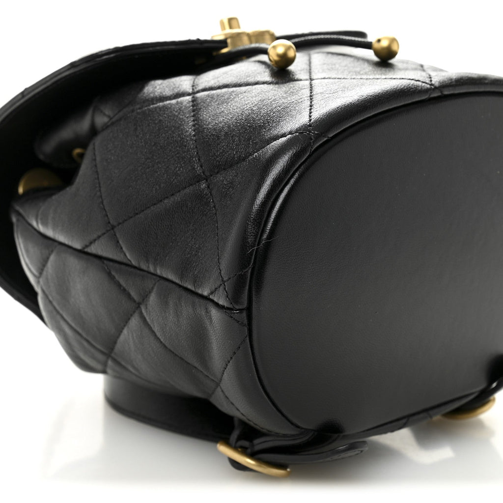 Lambskin Quilted Logo Mini Backpack Black