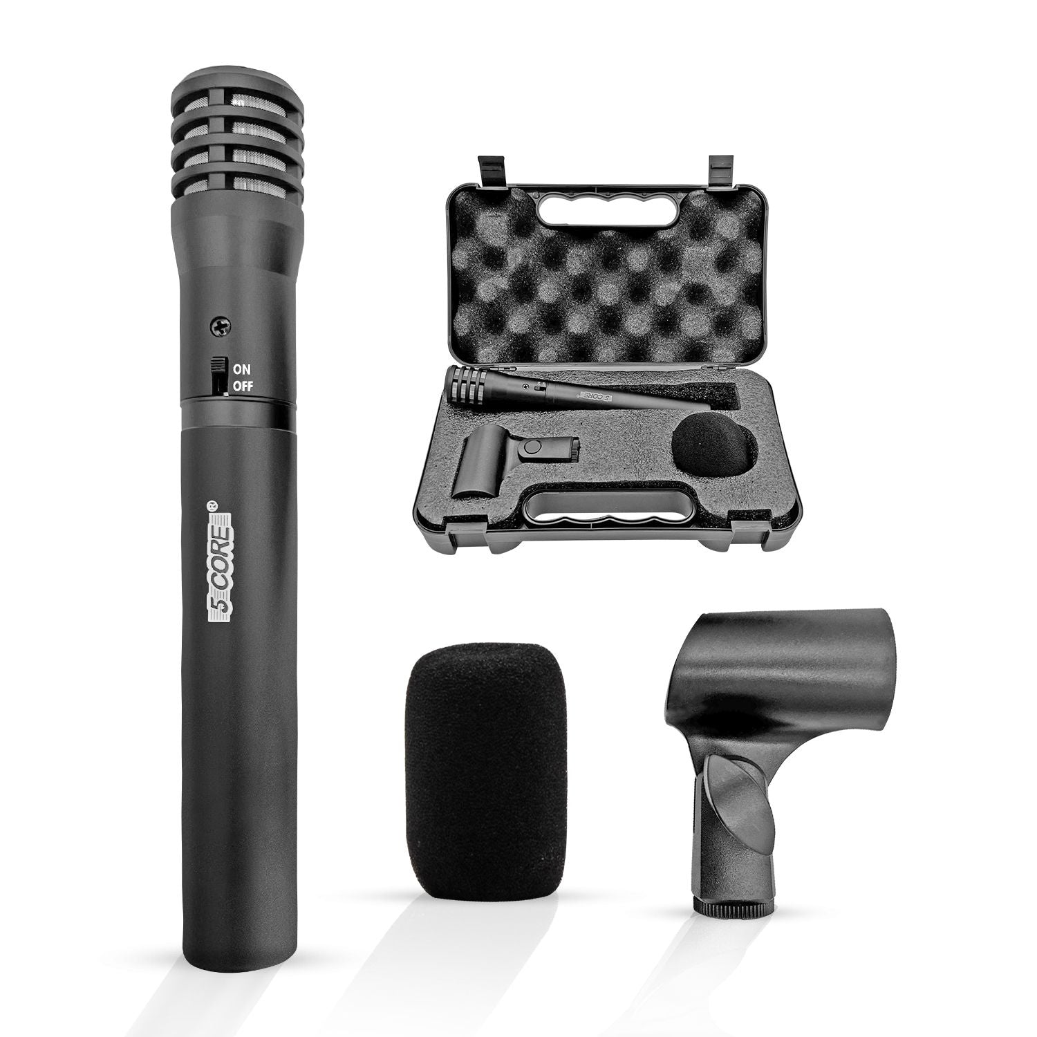 Professional Instrument Microphone Pencil Mic Condenser Cardioid Unidirectional Stick Microfono with Windscreen Mic Clip & Case - INSTRU MIC 100 BLK