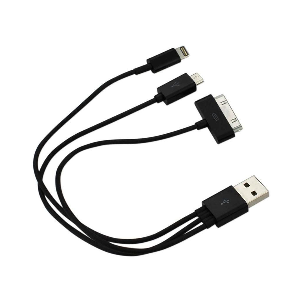 Reiko 8 Pin And Micro Usb Trio 3-In-1 Usb Data Cable 0.58Ft In Black
