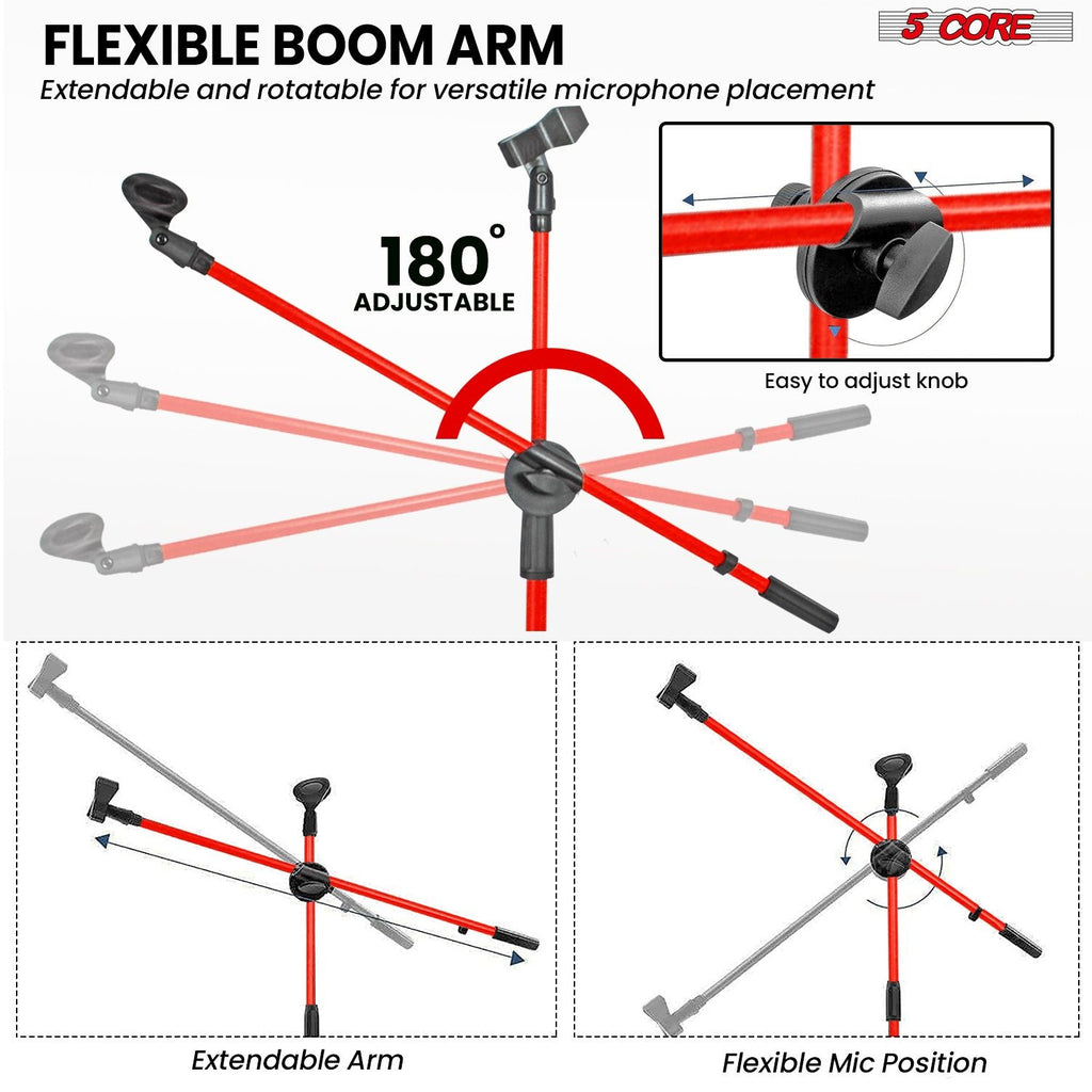 Mic Stand Floor Height Adjustable Tripod Microphone Stands w Extending Telescoping Boom Arm - MS DBL G
