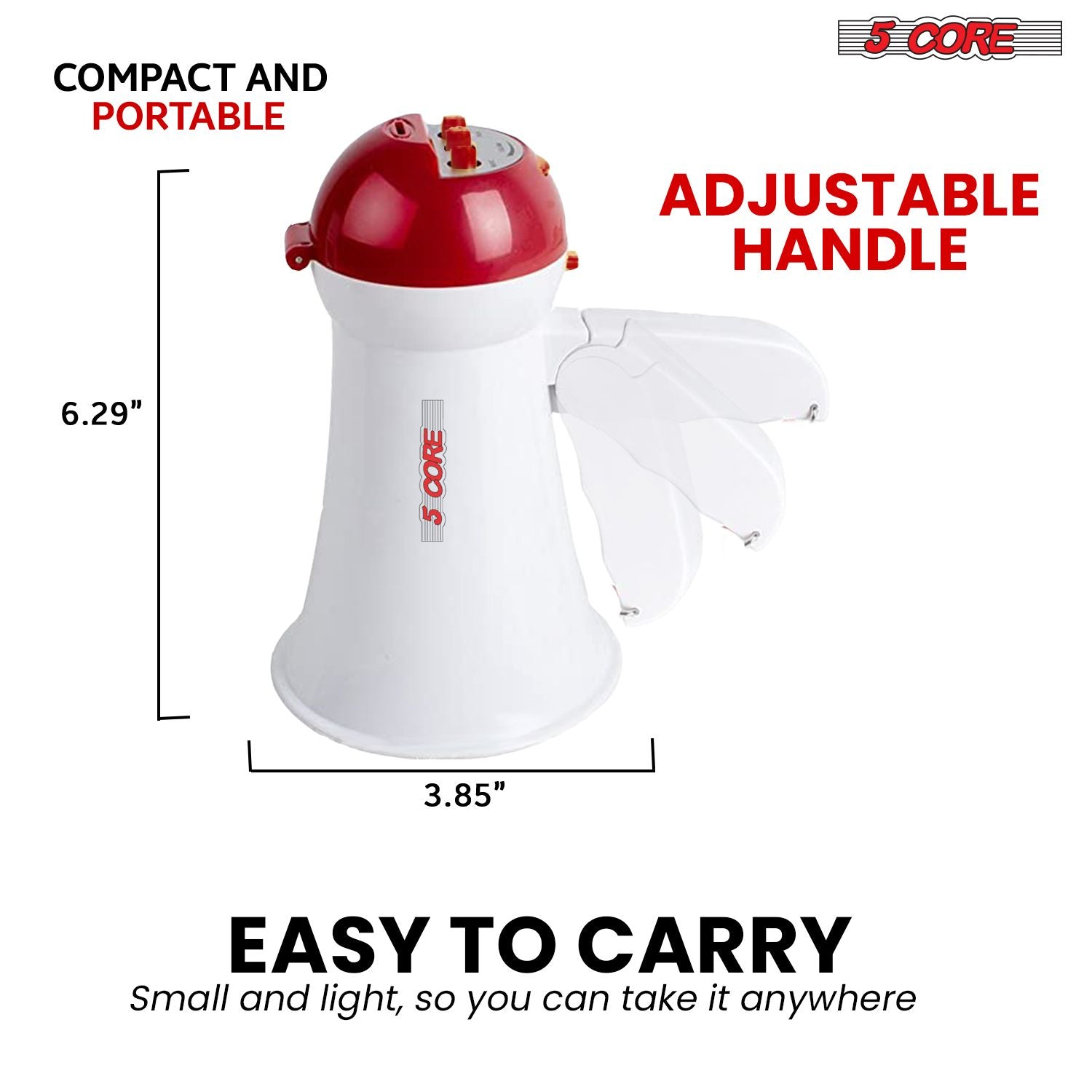 5Core Megaphone 15W Bull Horn Kids PA Speaker w 400 Yards Range Siren Lightweight Loud Mini Megafono