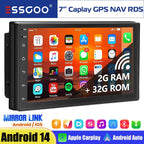 7-Inch Double DIN Android 14 CarPlay Multimedia Video Player with GPS Navigation, Wi-Fi, FM/RDS, and Bluetooth Compatibility  -2-32gb