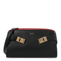 Calfskin Mini E/W Hug Crossbody Bag Black Flame Red