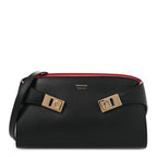 Calfskin Mini E/W Hug Crossbody Bag Black Flame Red