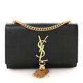 Calfskin Crocodile Embossed Small Classic Monogram Kate Tassel Satchel Black