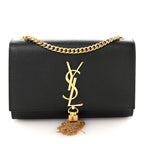 Calfskin Crocodile Embossed Small Classic Monogram Kate Tassel Satchel Black