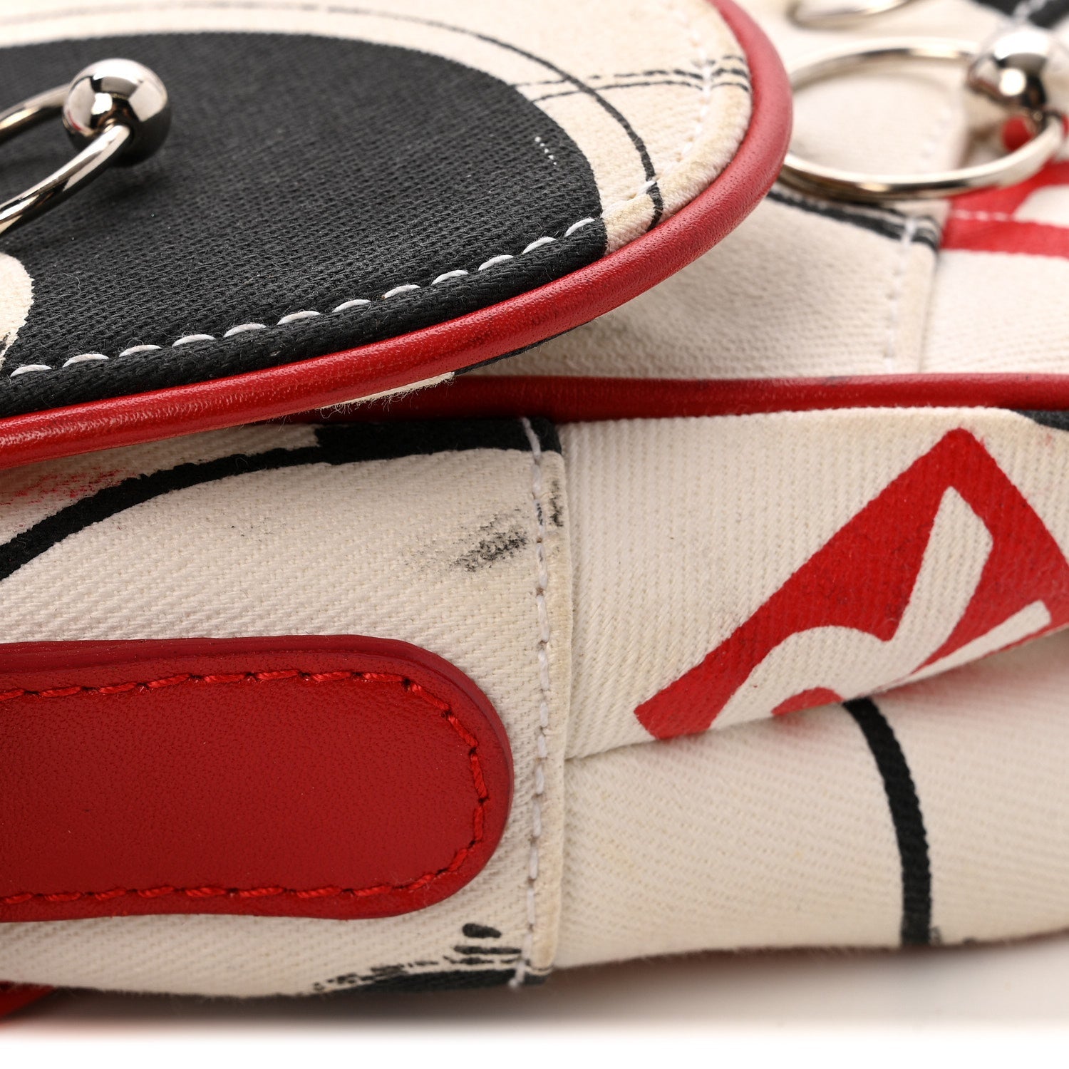 Canvas Hardcore Pierced Saddle Bag White Red Black