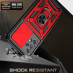 Kickstand Ring Holder With Slide Camera Cover Tpu Shockproof Case And Magnetic Car Mount For Samsung Galaxy A23 In Red