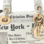 Calfskin Newspaper Printed Small Lady D-Joy Black White