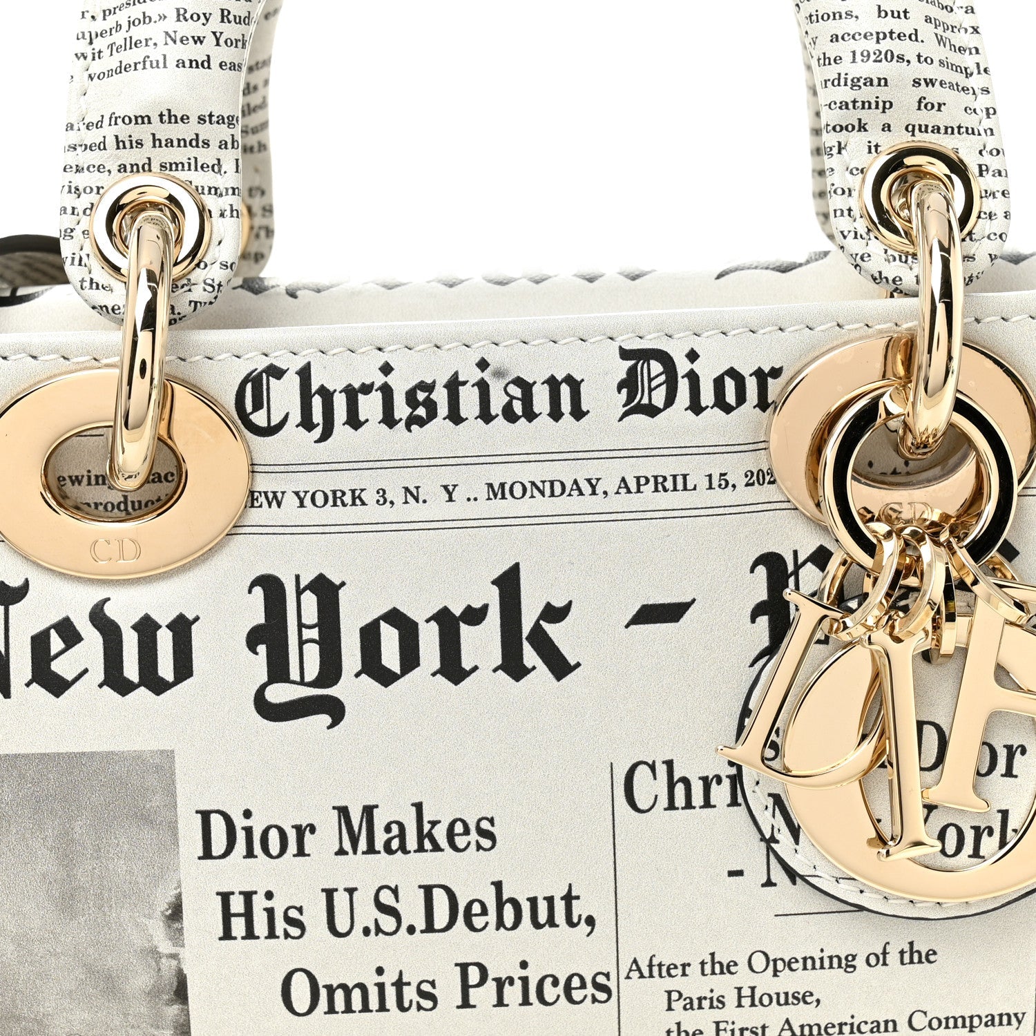 Calfskin Newspaper Printed Small Lady D-Joy Black White