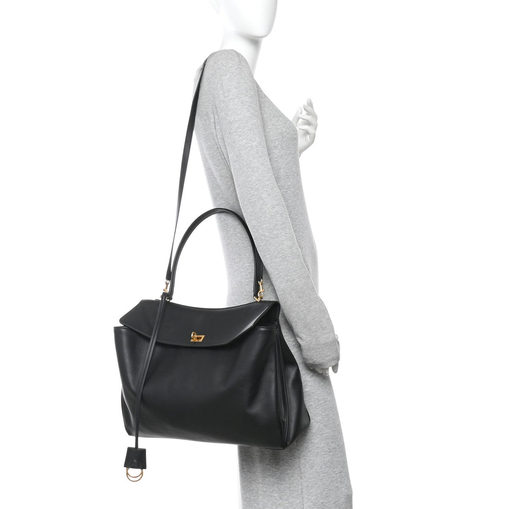 Smooth Calfskin Large Rodeo Top Handle Handbag Black