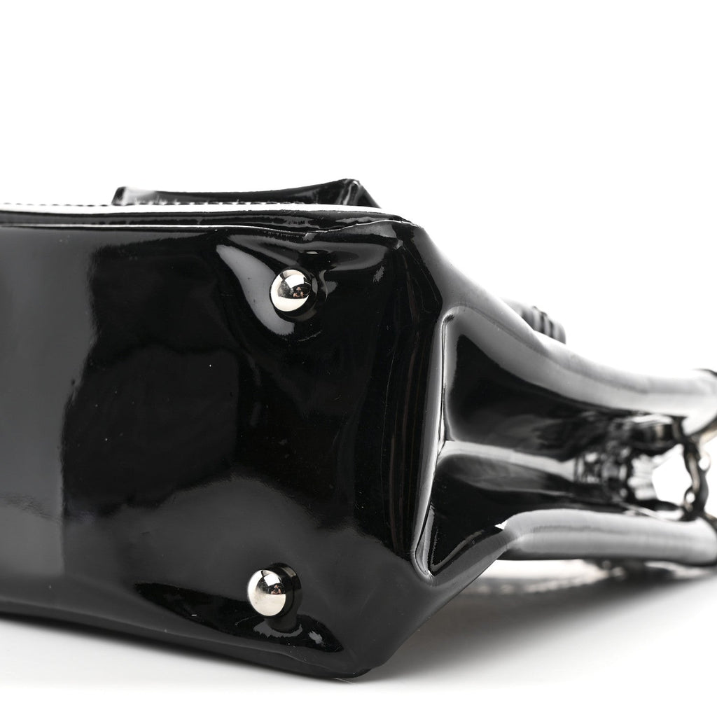 Patent Pony Hair Small Pocket Tote Black White
