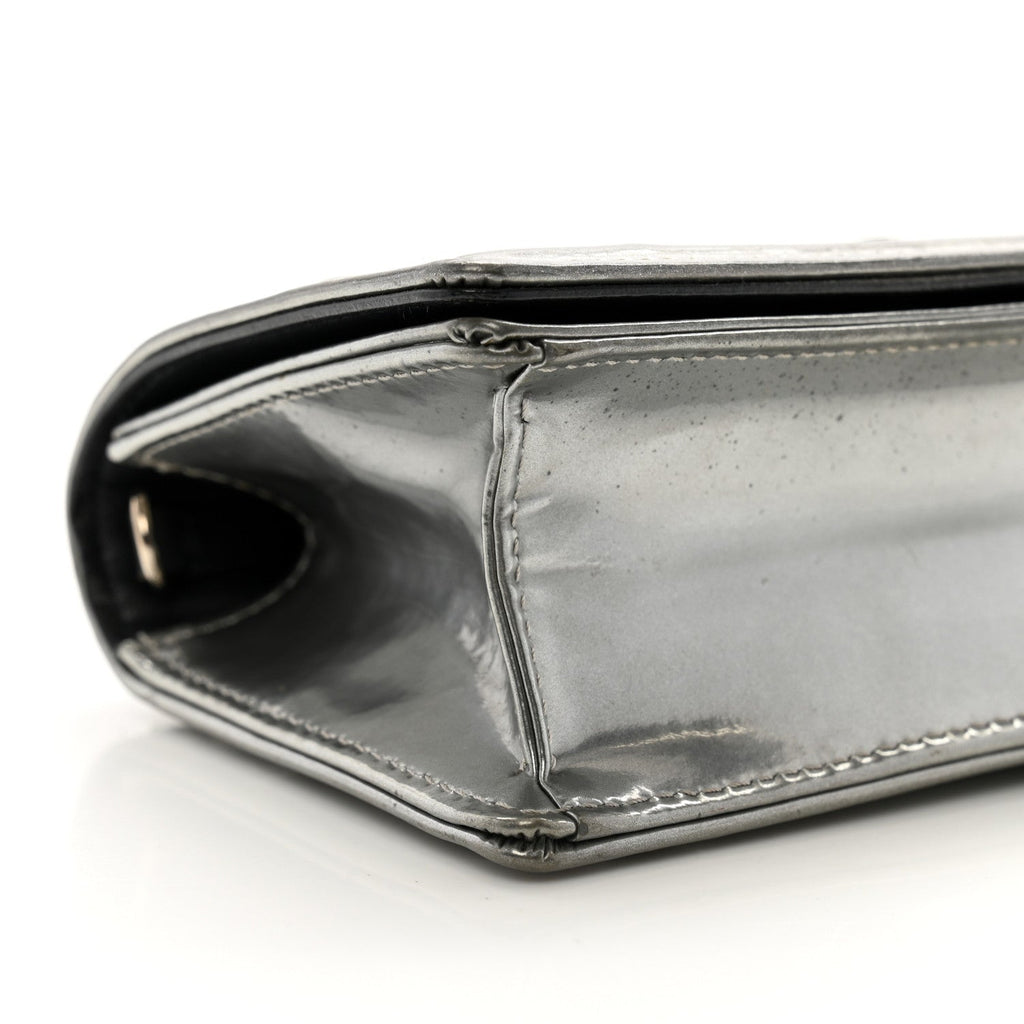 Metallic Patent Micro-Cannage Baby Diorama Flap Bag Silver