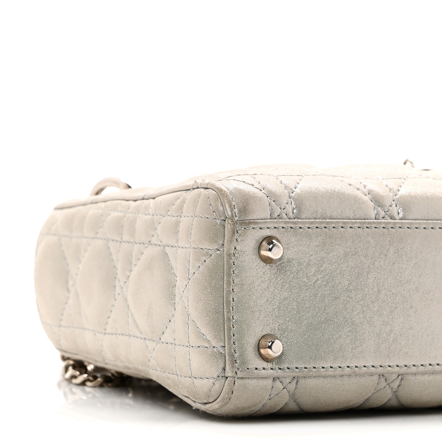 Metallic Lambskin Cannage Mini Lady Dior Silver
