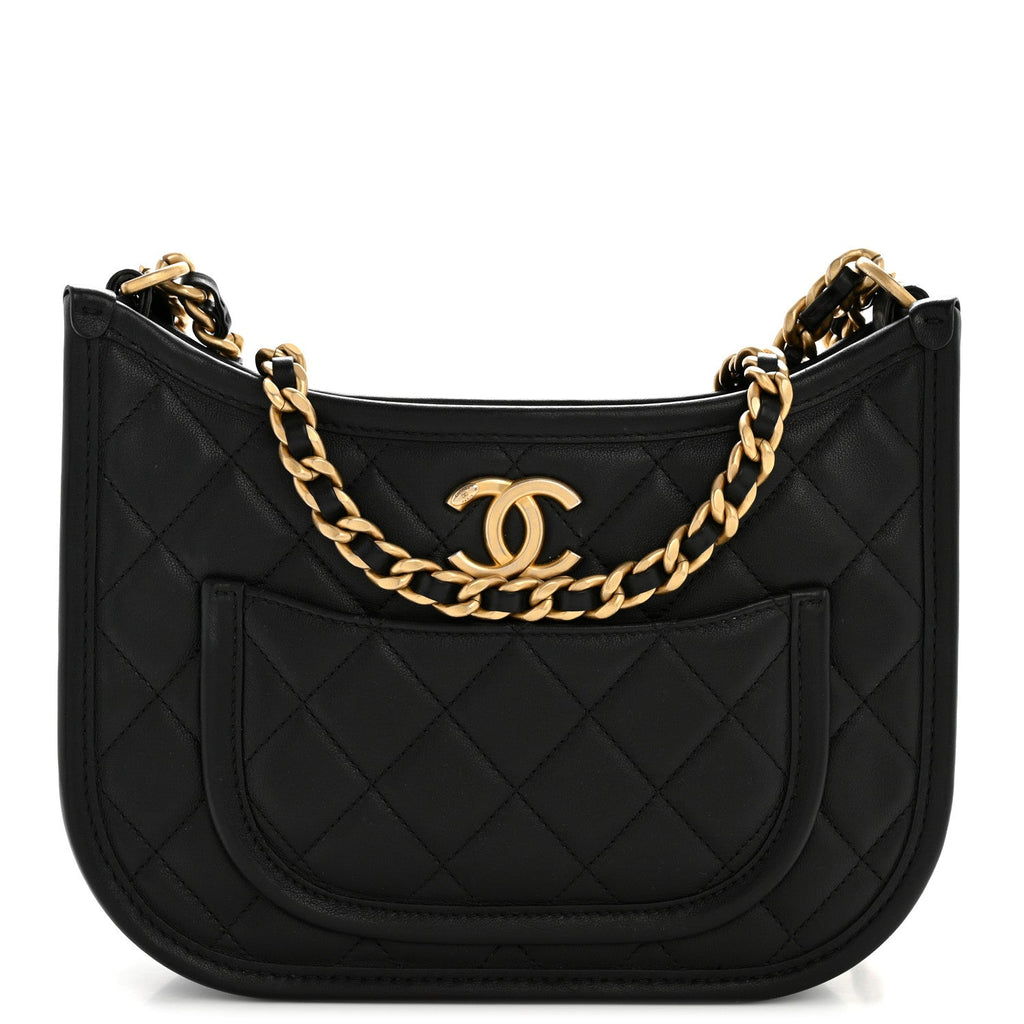 Calfskin Quilted Hobo Black