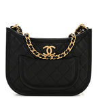 Calfskin Quilted Hobo Black