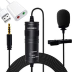 Professional Omnidirectional Lavalier Microphone 3.5mm Clip-On Lapel Mic for Smartphone DSLR Camera PC Interview Video Camcorders Audio Recorder -2 Pieces
