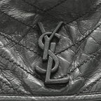 Crinkled Calfskin Matelasse Monogram Medium Niki Chain Satchel Storm