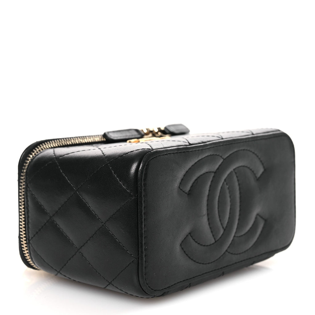 Lambskin Quilted Small Pillow Crush Vanity Case With Chain Black