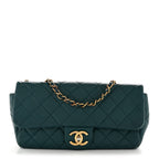 Calfskin Quilted East West Flap Dark Blue