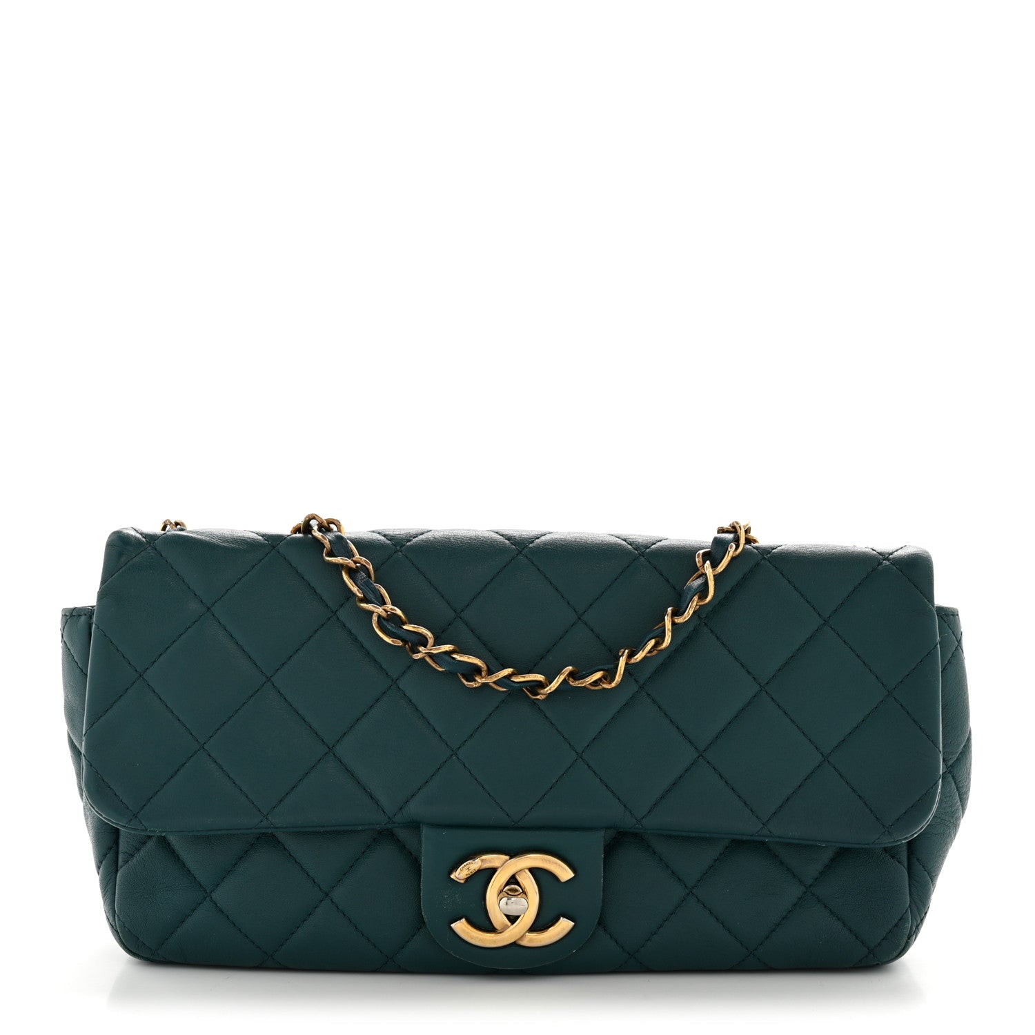 Calfskin Quilted East West Flap Dark Blue
