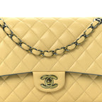 Lambskin Quilted Medium Double Flap Yellow Blue