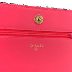 Tweed Calfskin Signe Wallet On Chain WOC Black Pink Orange