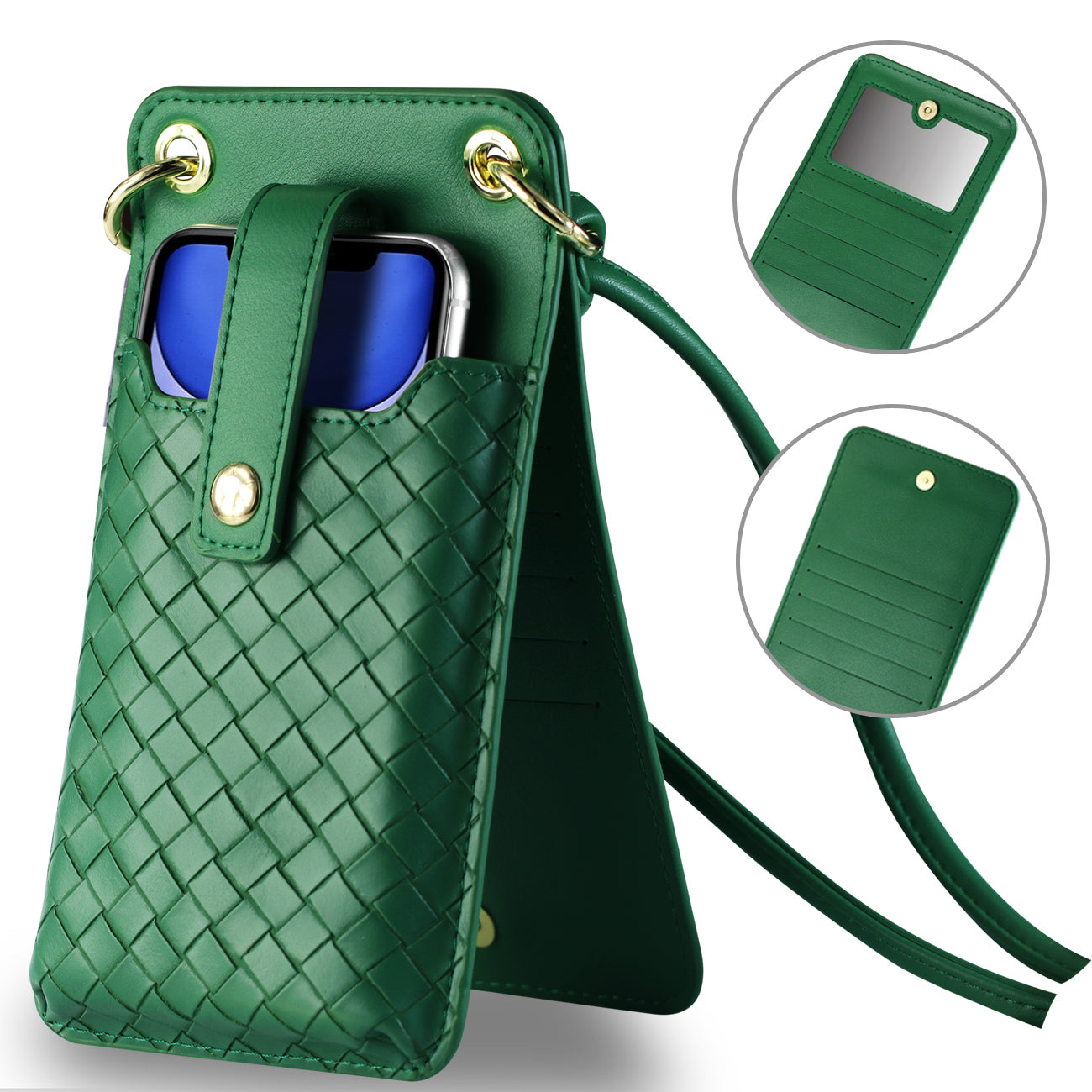 Reiko Leather Crossbody Phone Wallet Large Purse In Green (6.7 Inch)
